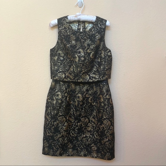 Cynthia Steffe Gold Floral Jacquard Popover Dress - Picture 6 of 14